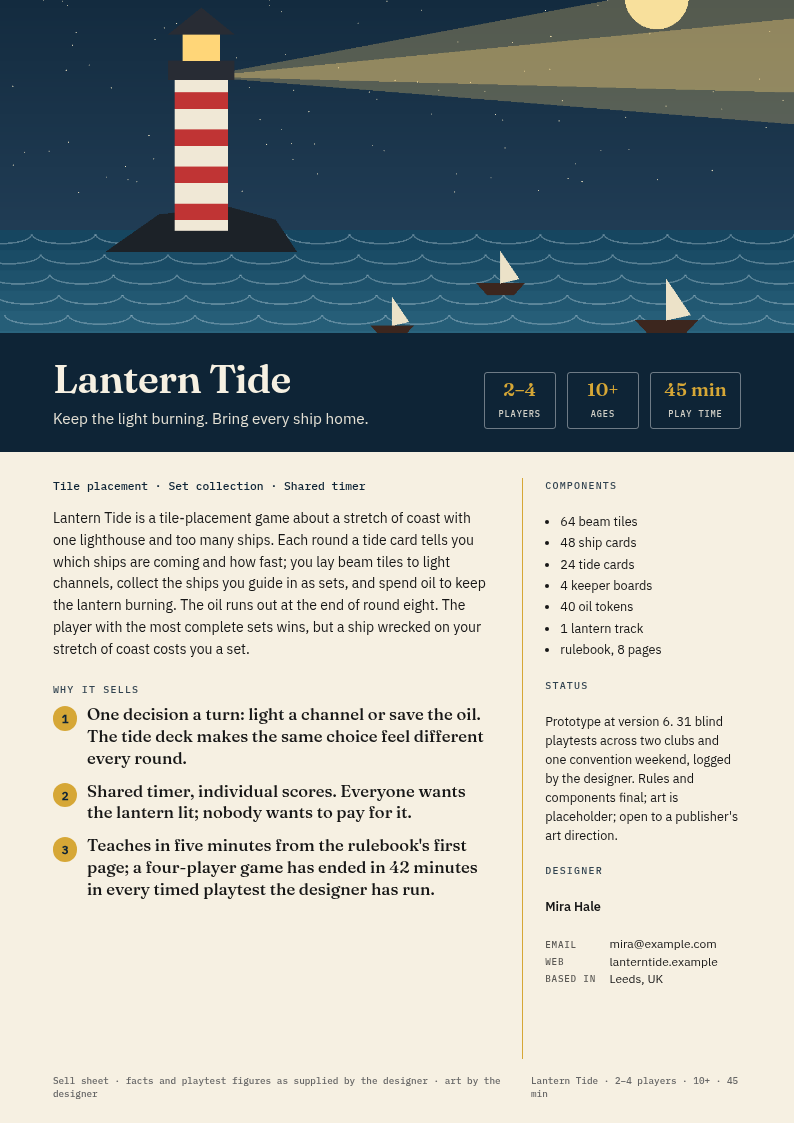 The sample sell sheet, one page